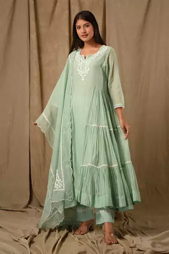 Dusty green tier anarkali