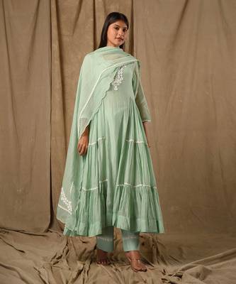 Dusty green tier anarkali 4