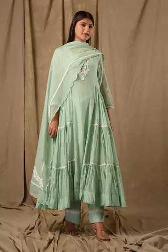 Dusty green tier anarkali