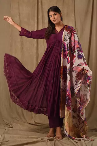 Purple digitally printed anarkali