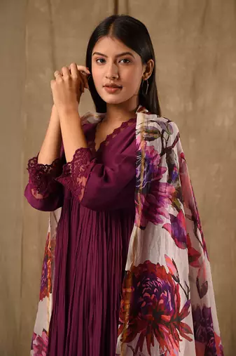 Purple digitally printed anarkali