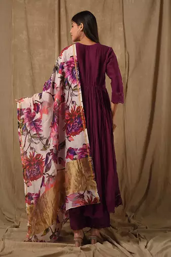 Purple digitally printed anarkali