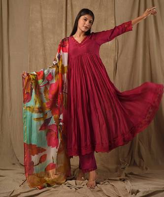 Deep magenta digitally printed anarkali 1