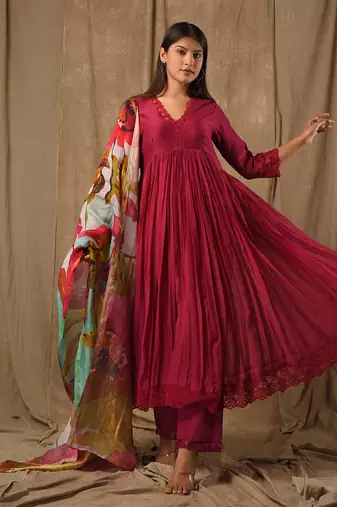 Deep magenta digitally printed anarkali