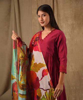 Deep magenta digitally printed anarkali 3