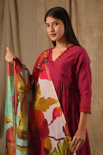 Deep magenta digitally printed anarkali