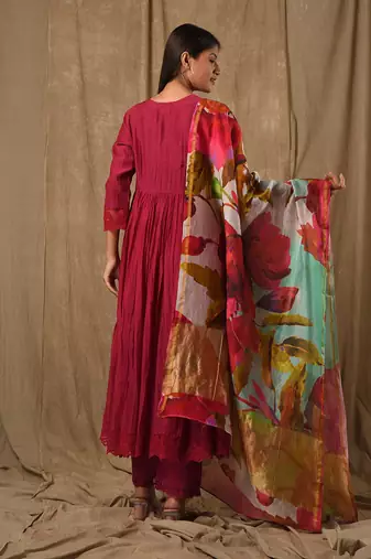 Deep magenta digitally printed anarkali