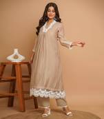 Beige lace kurta pant set