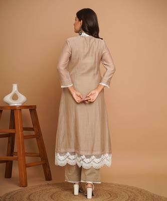 Beige lace kurta pant set 5