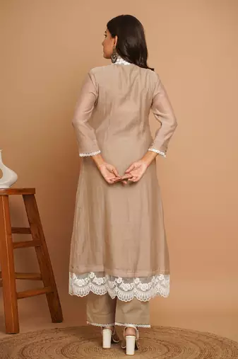 Beige lace kurta pant set