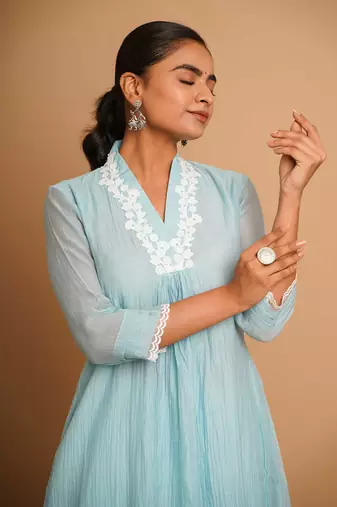 Powder blue lace kurta pant set
