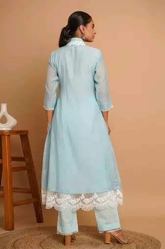 Powder blue lace kurta pant set