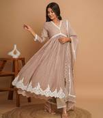 Beige button anarkali set