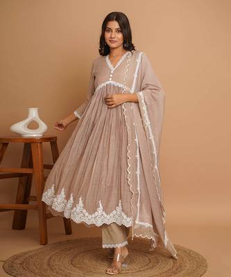 Beige button anarkali set 2