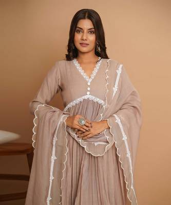 Beige button anarkali set 3
