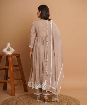Beige button anarkali set 4