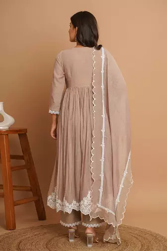 Beige button anarkali set