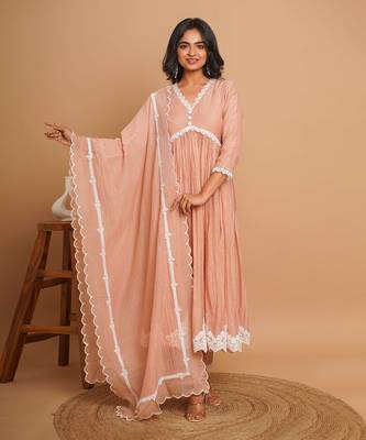 Dusty peach button anarkali 1