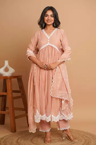 Dusty peach button anarkali