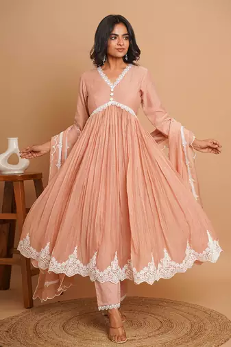 Dusty peach button anarkali