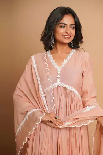 Dusty peach button anarkali