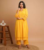 Yellow lace kurta pant set