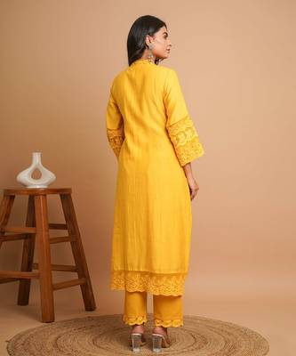 Yellow lace kurta pant set 5