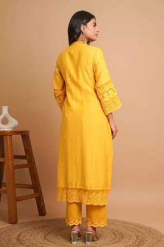 Yellow lace kurta pant set
