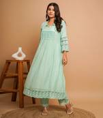 Dusty green lace  kurta pant set