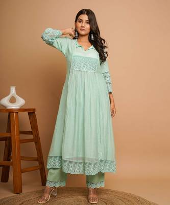 Dusty green lace  kurta pant set 2