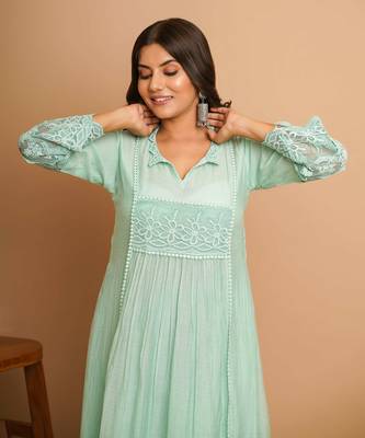 Dusty green lace  kurta pant set 4