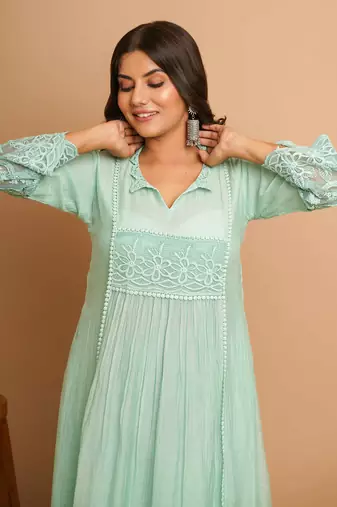 Dusty green lace  kurta pant set