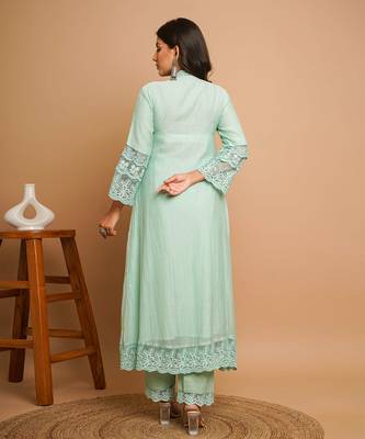 Dusty green lace  kurta pant set 5