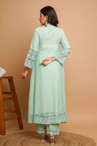 Dusty green lace  kurta pant set