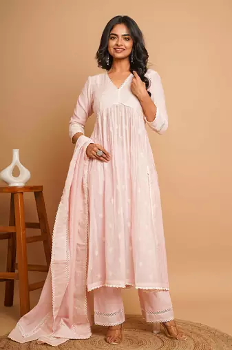 Light pink emroidered kurta pant set