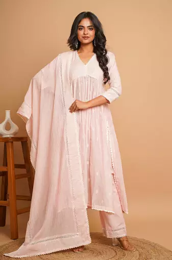 Light pink emroidered kurta pant set