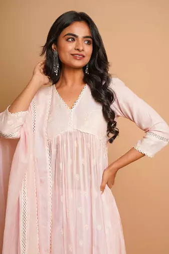 Light pink emroidered kurta pant set
