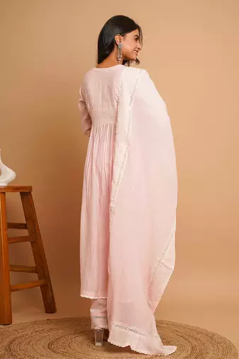 Light pink emroidered kurta pant set