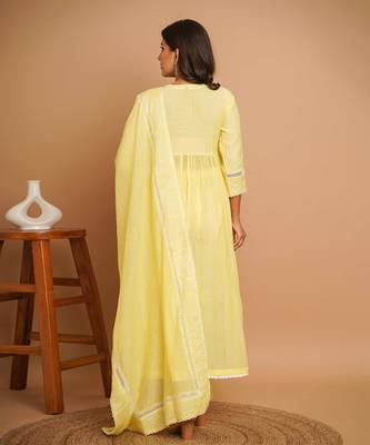 Light yellowemroidered kurta pant set 5