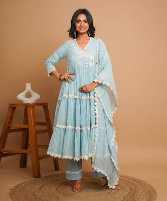 Powder blue mirror work anarkali 1