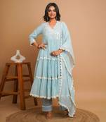 Powder blue mirror work anarkali