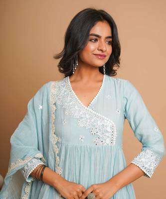 Powder blue mirror work anarkali 2