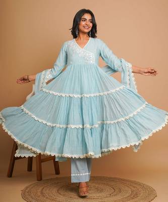 Powder blue mirror work anarkali 3