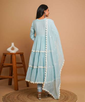Powder blue mirror work anarkali 4