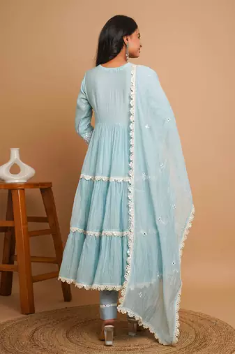 Powder blue mirror work anarkali