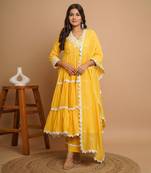 Yellow mirror work anarkali