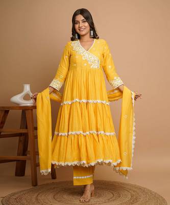 Yellow mirror work anarkali 3