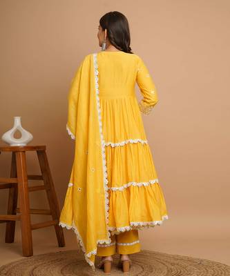 Yellow mirror work anarkali 5