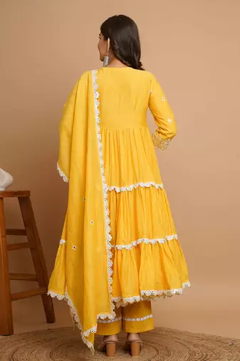 Yellow mirror work anarkali