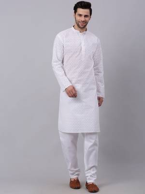 Men White Chikankari Cotton Kurta 1